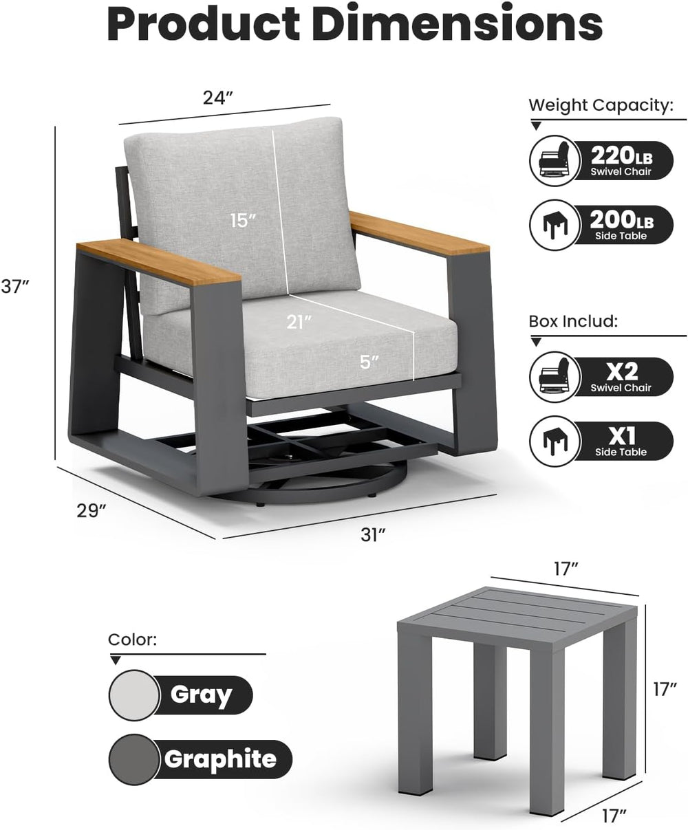 Aluminum Outdoor Patio Furniture Set, 4-Piece Patio Conversation Set with 5&q...