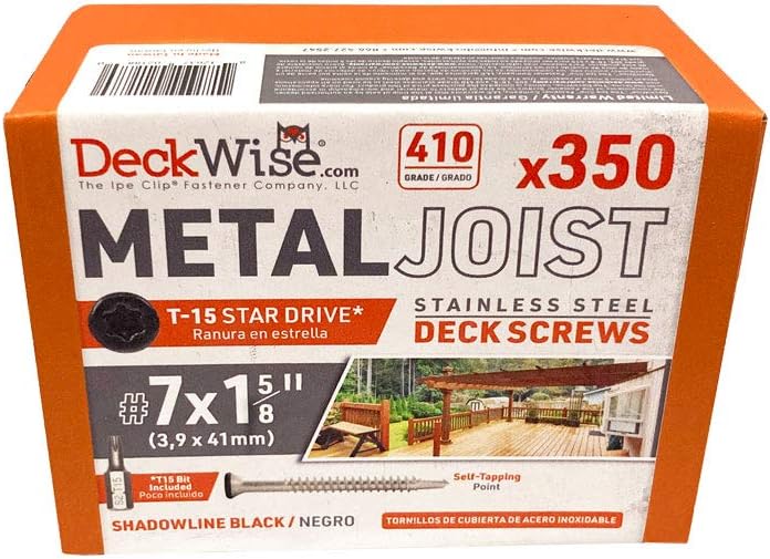 DeckWise #7x1-5/8 Metal Joist SS Deck Screws, Black, 100 Sq Ft (350ct)