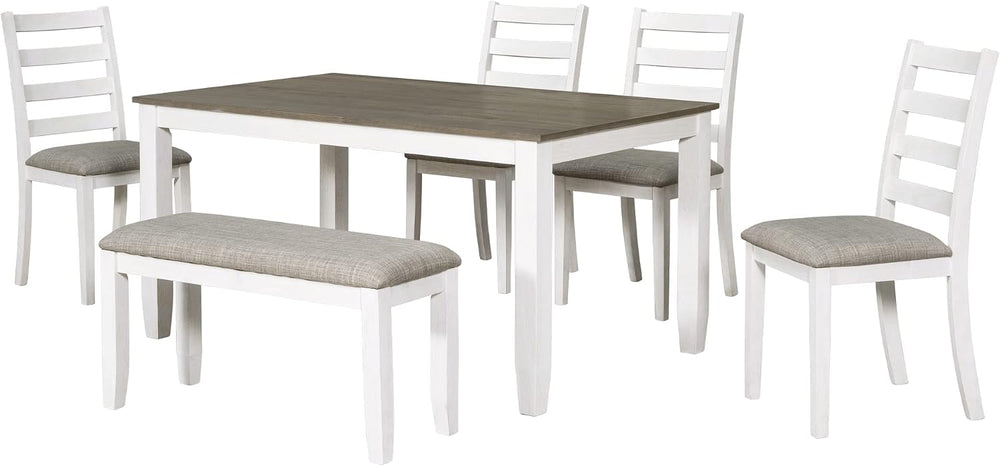 Merax 6 Piece Dining Table Set with Bench, Wooden Rectangular Dining Table wi...
