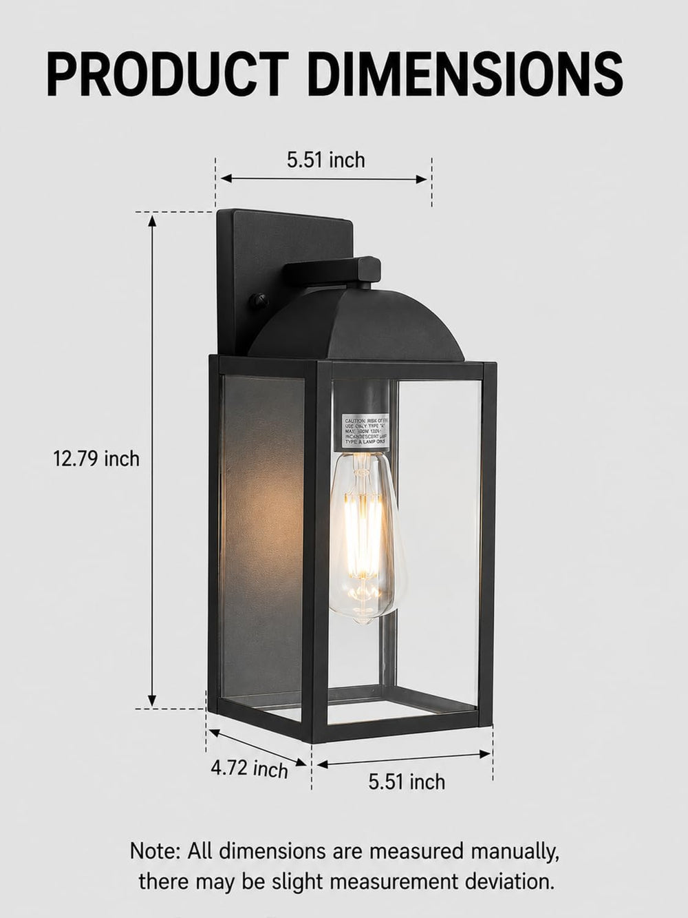 Outdoor Wall Sconce, Waterproof Exterior Lantern, E26 Glass, Black, 1 Pack