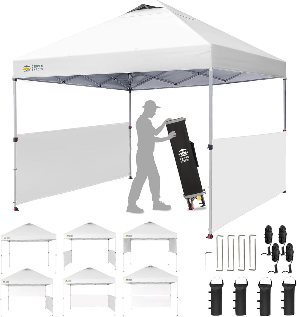 CROWN SHADES 10x10 Pop up Canopy Tent with 2 Half Sidewalls, Grid White
