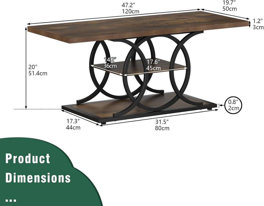 GiftGo Rustic Coffee Table with Storage Industrial 3 Tier Center Living Room ...