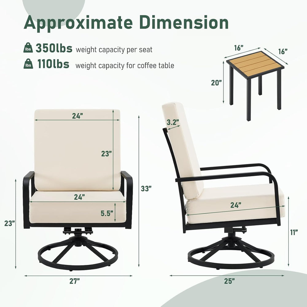 Furnimart 360° Swivel Rocker Patio Chairs Set of 2 with Coffee Table, 3-Piece...