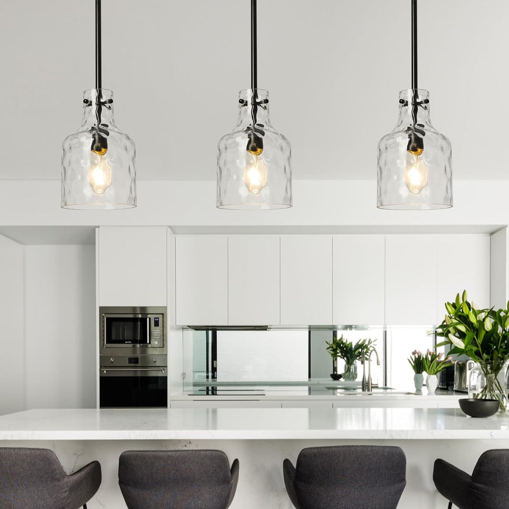 WILON Industrial Glass Pendant Lights for Kitchen Island, Modern Black Panden...