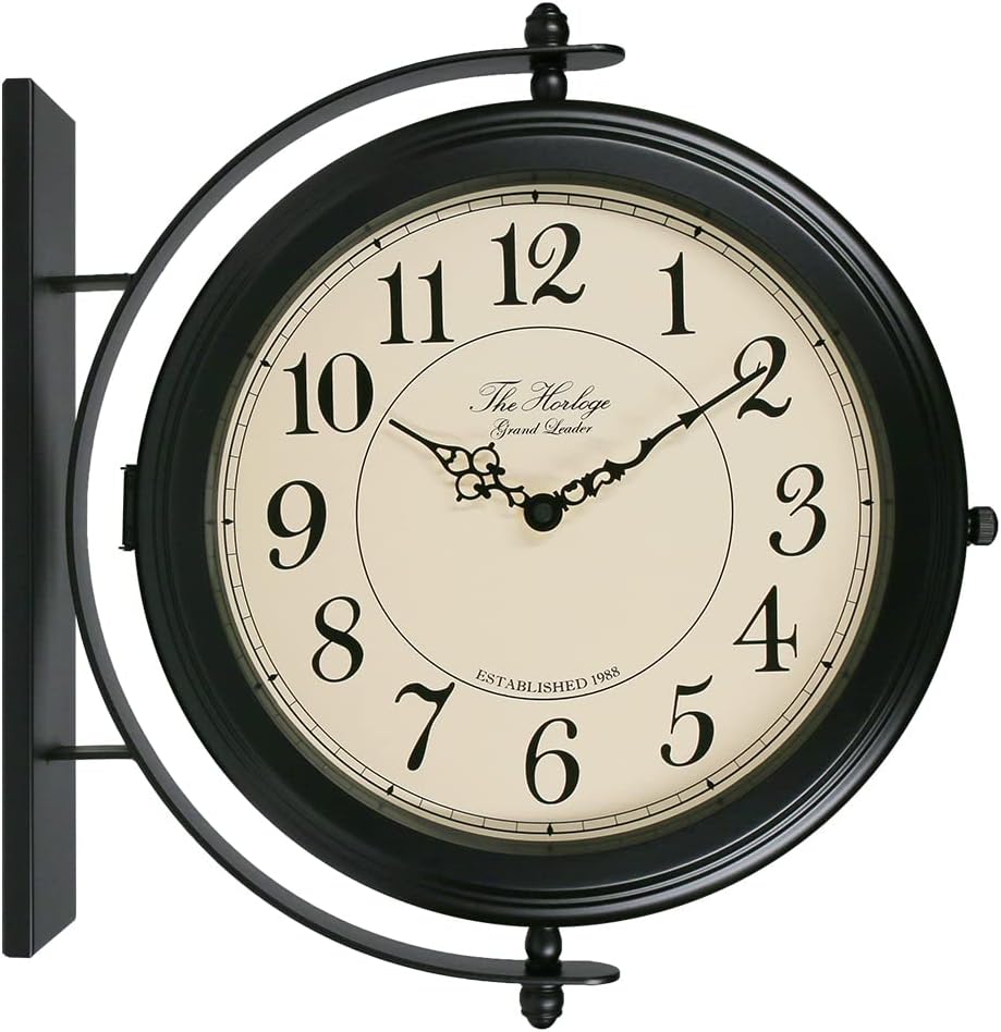 BESTIME 66264B 16-Inch Double Sided Metal Wall Clock with Black Frame.Sturdy ...