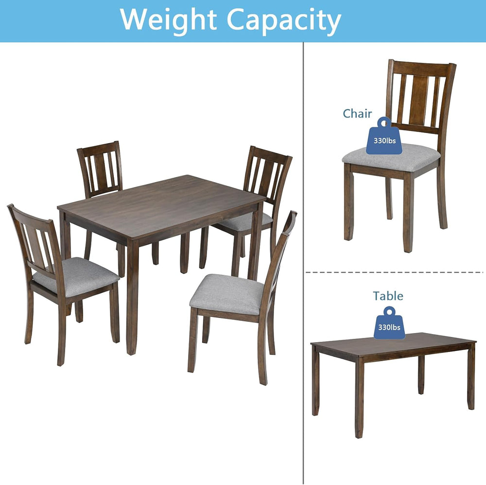 RuiSiSi Farmhouse 5 Piece Dining Table Set for 4, Solid Wood Rustic Kitchen T...
