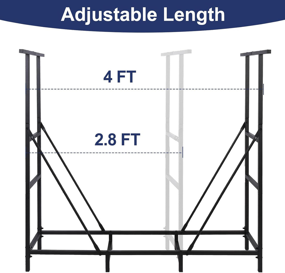 HONEST OUTFITTERS 4ft Firewood Rack Outdoor, Adjustable Heavy Duty Firewood H...