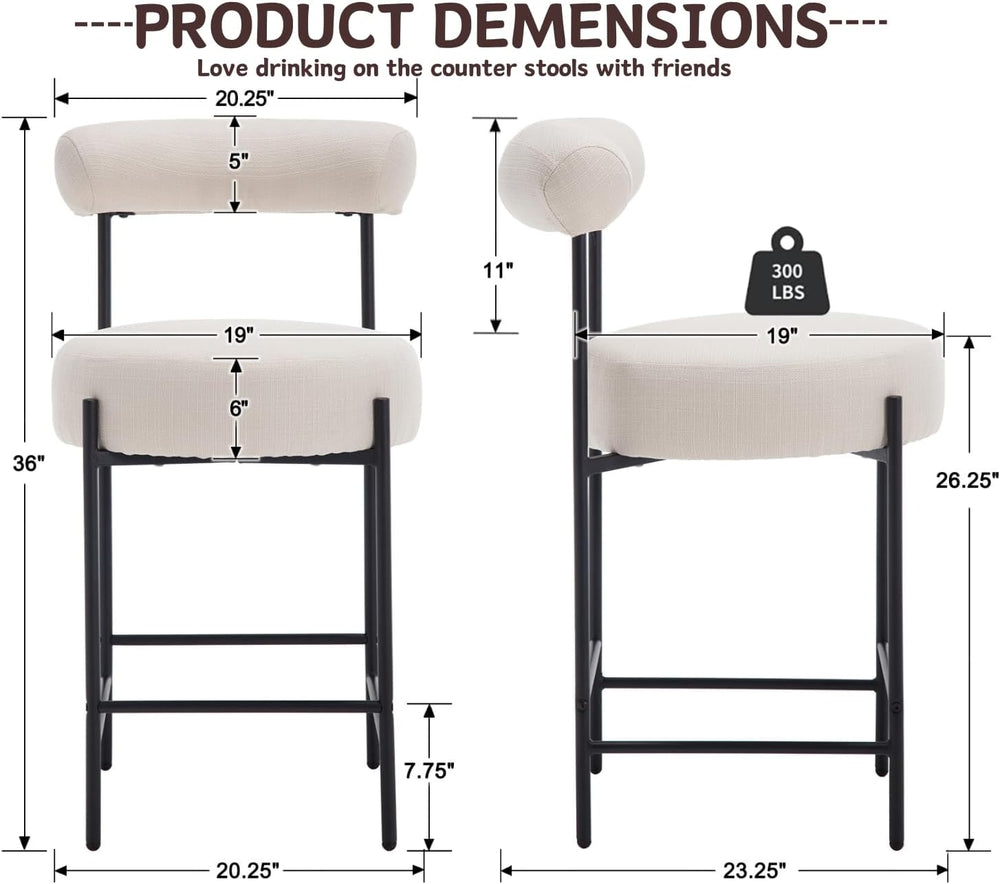 Shunzhi Beige Linen Counter Height Bar Stools Set of 4, Modern Boucle Barstoo...