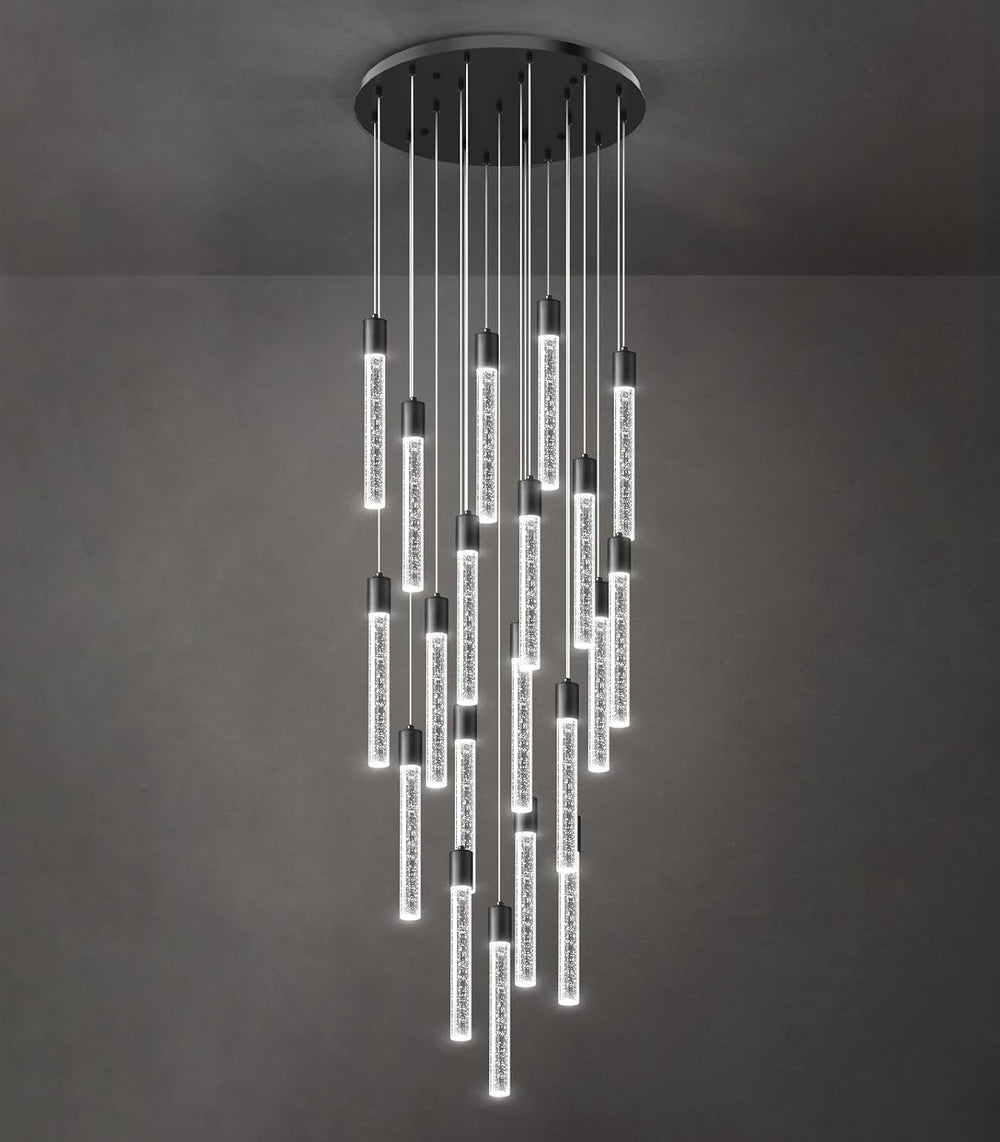 High Ceiling Crystal Staircase Chandelier: 20 Lights Black Foyer Lighting