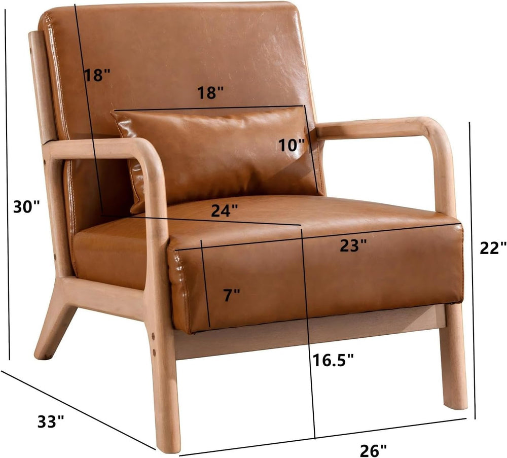 INZOY Mid-Century Modern Accent Chair Set of 2, PU Leather Reading Armchair w...