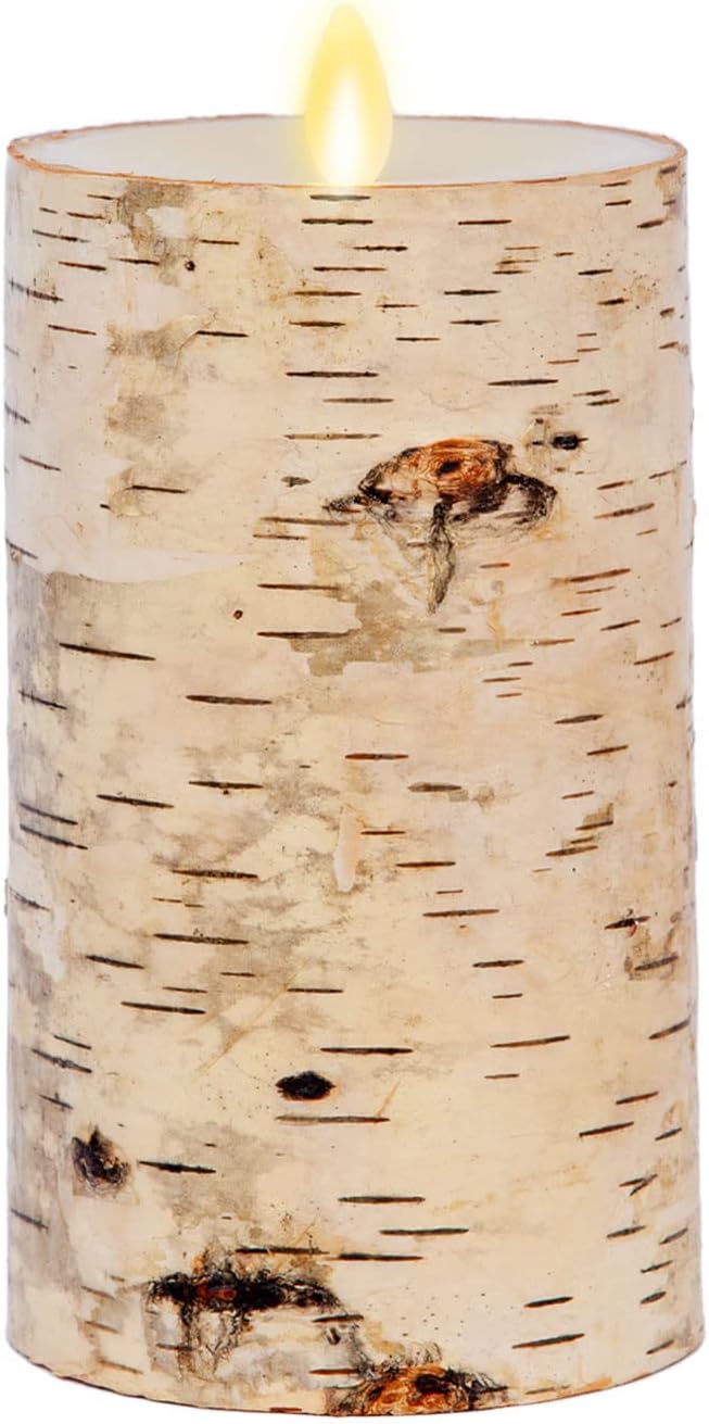 Luminara Real Birch Bark Wrapped Flameless LED Candle, 3.5" x 6.5",...