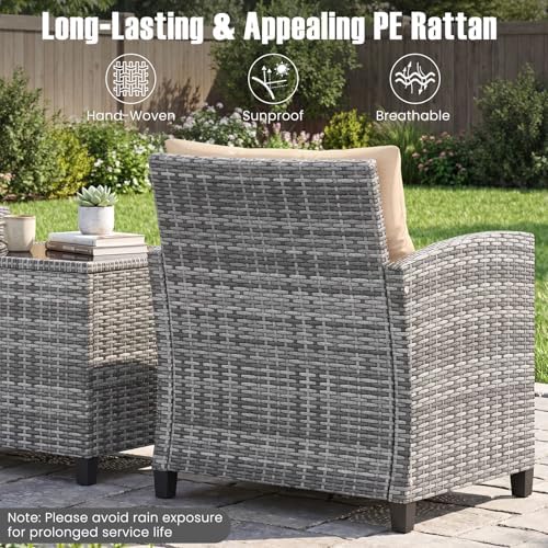 COSTWAY 3PCS Wicker Patio Furniture Set with Cushions for Balcony and Porch