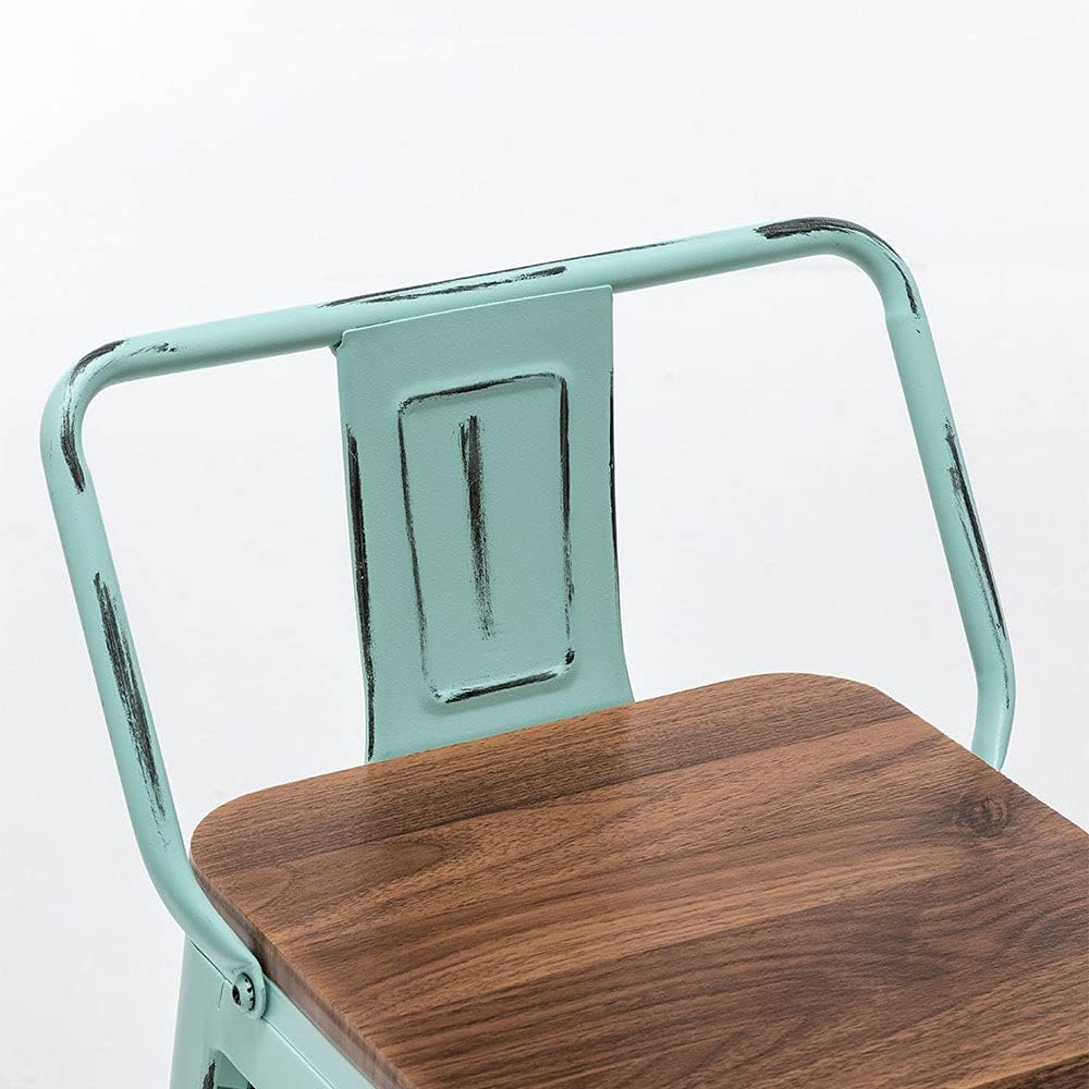 Andeworld Bar Stools Set of 4, 26" Distressed Barstools, Green Blue