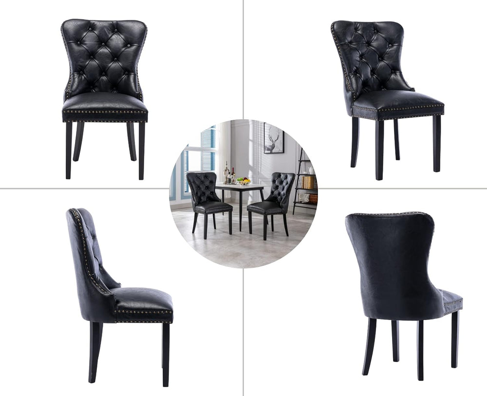 EALSON Modern Black Dining Chairs Set of 8 Mid Century Leather Dining Room Ch...