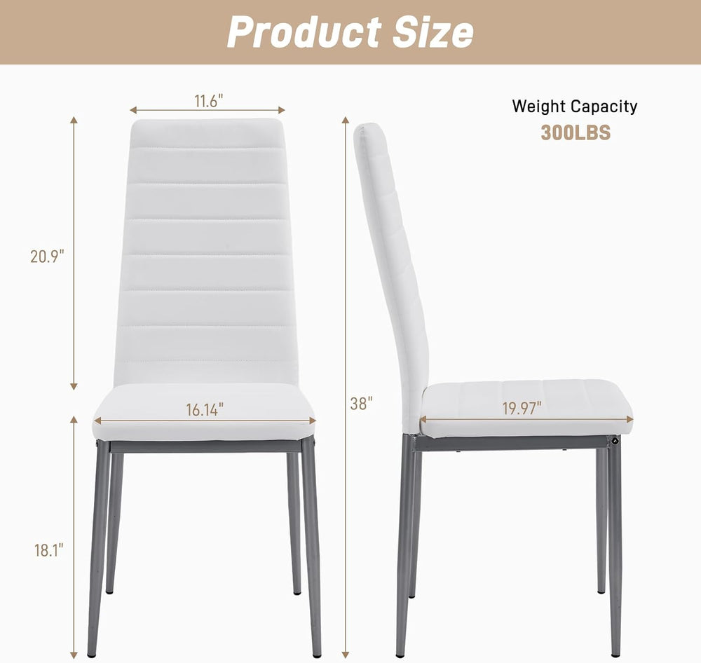 Karl home White Dining Chairs Set of 4, PU Leather & High Back