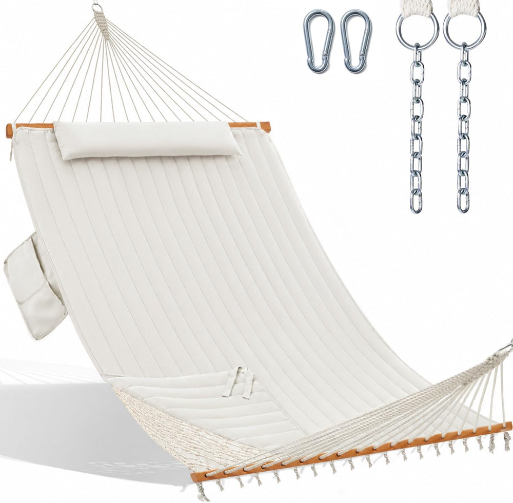 GAFETE 14FT 2 Person Handwoven Rope Hammock for Outside with Removable Pad
