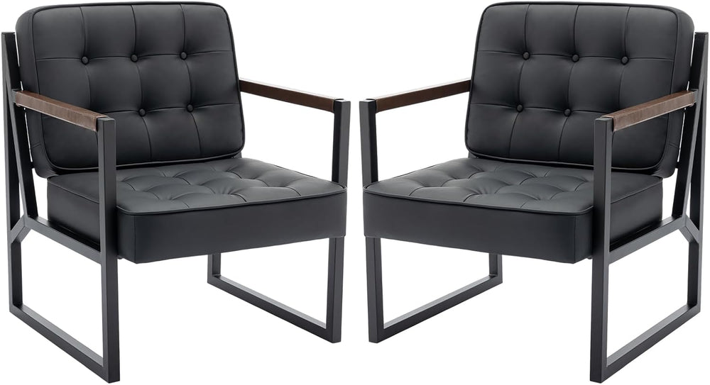 COLAMY Mid Century Modern Accent Chair Set of 2, Comfy Living Room Chair, Bla...