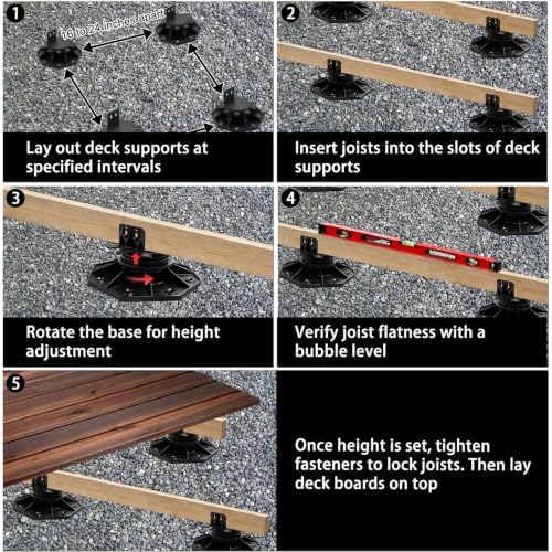 26-Pack Adjustable Deck Support Pedestals, 1-3/16"-2-3/8" H, Black