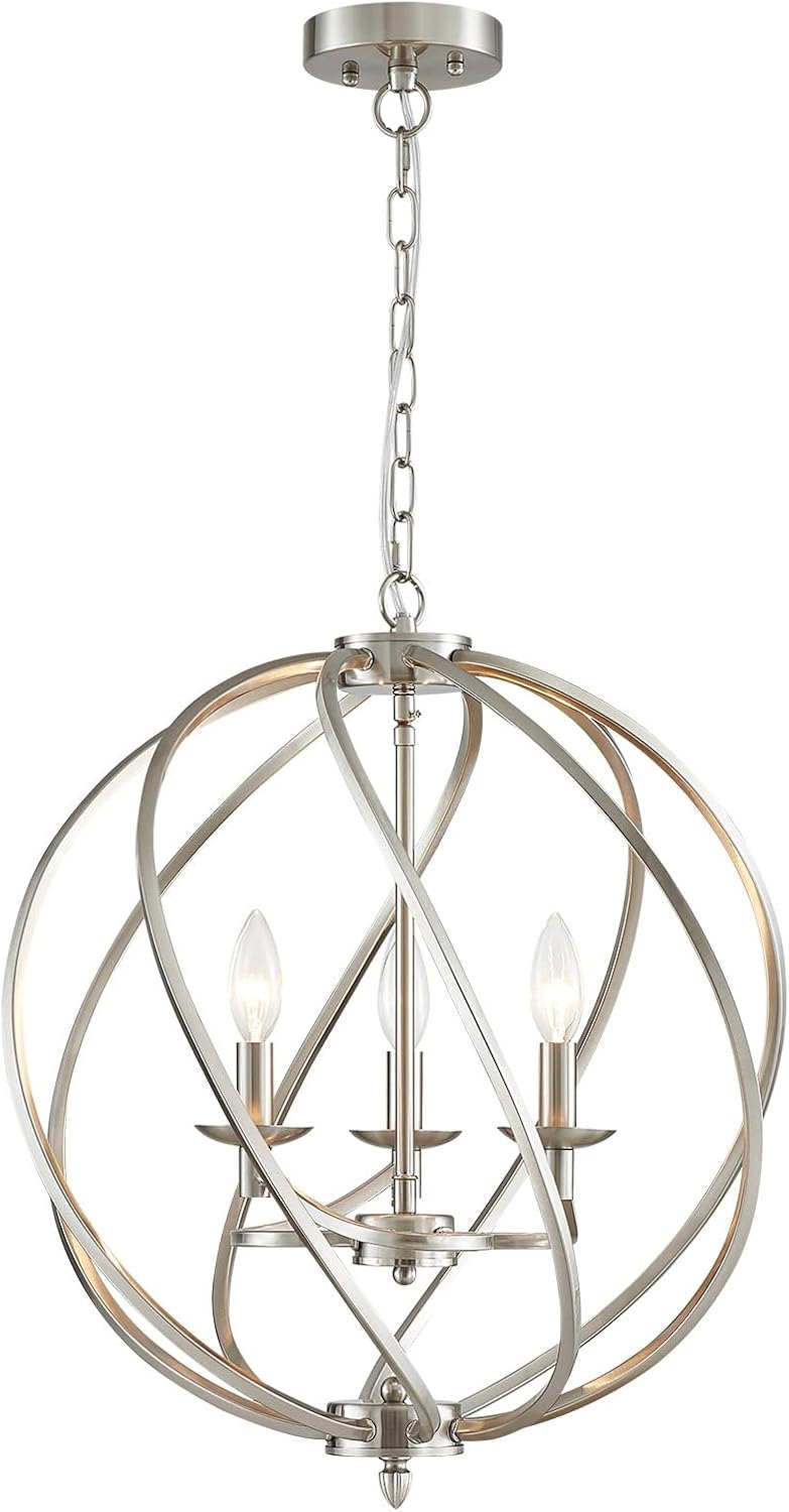 ANJIADENGSHI Modern Globe Chandelier, Brushed Nickel Pendant Lighting for Kit...
