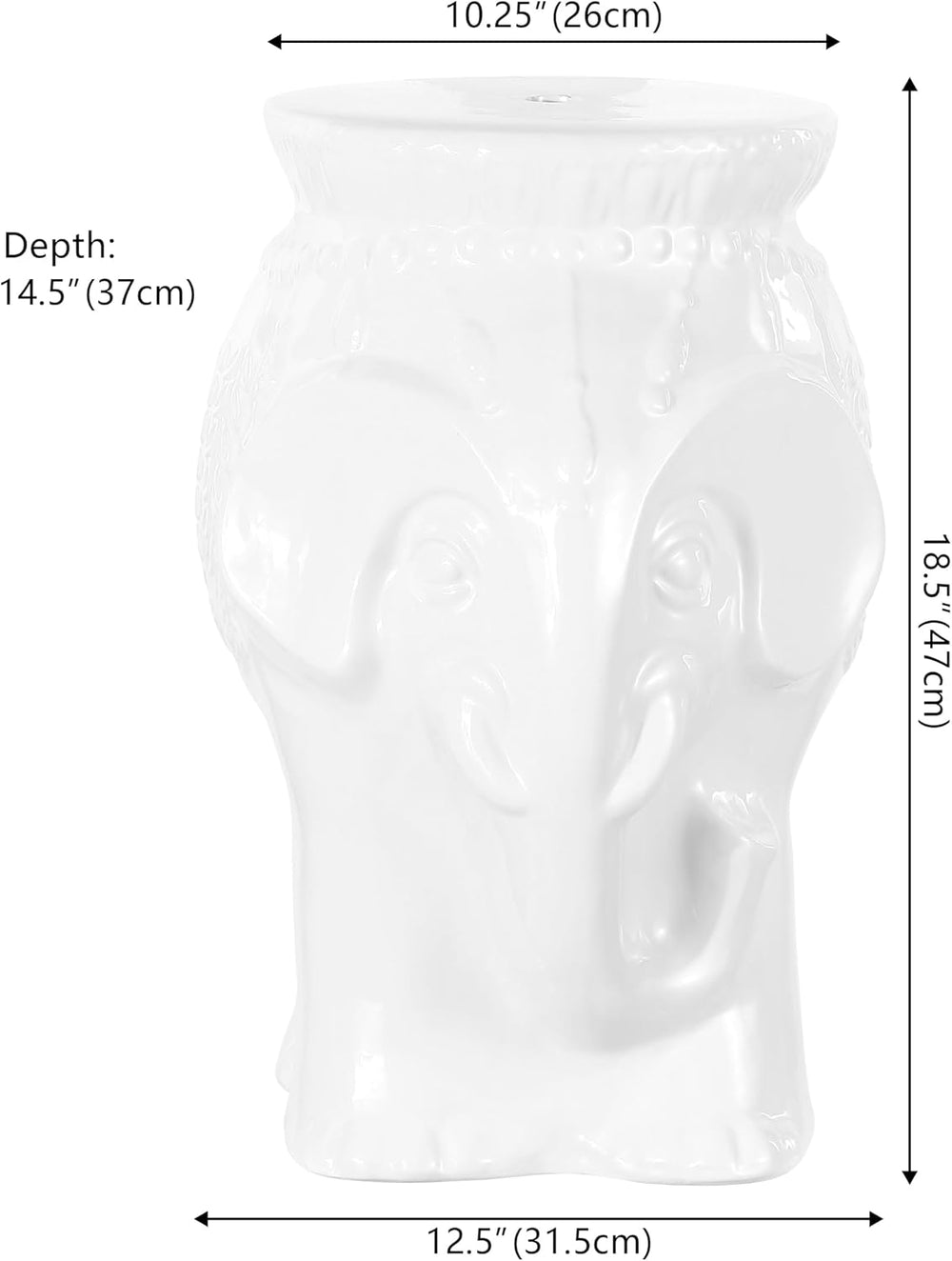 JONATHAN Y Orla Elephant Garden Stool 18.5" Ceramic Accent Table, White