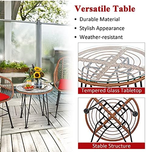 Tangkula 3 Pieces Patio Conversation Bistro Set, Outdoor Wicker Furniture w/R...
