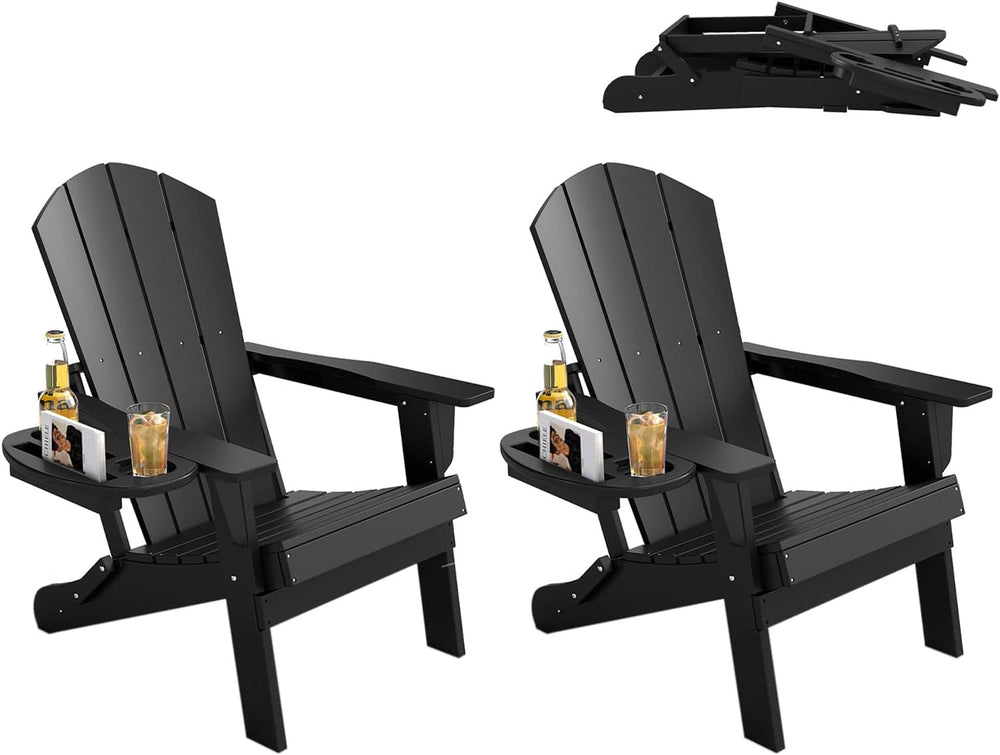Folding Adirondack Chair Set of 2 with 4-in-1 Cup Holder,Fire Pit Chair