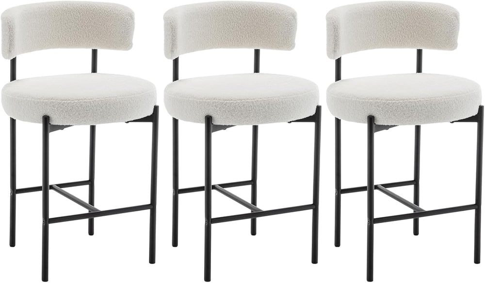 Cinxzar Boucle Bar Stools Set of 3, White Counter Height Bar Stools with Back...