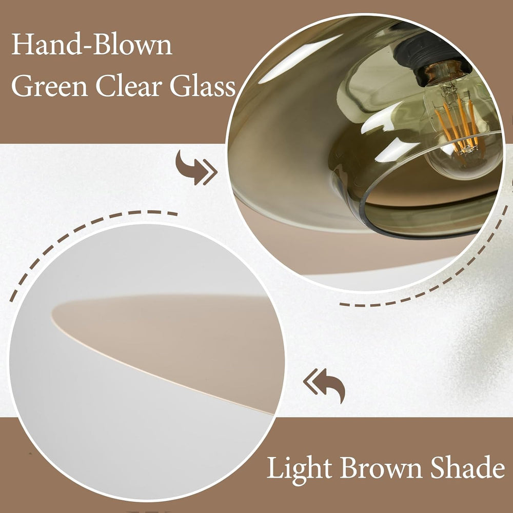 TeHenoo Modern Pendant Light, Light Brown Shade, Deep Green Glass