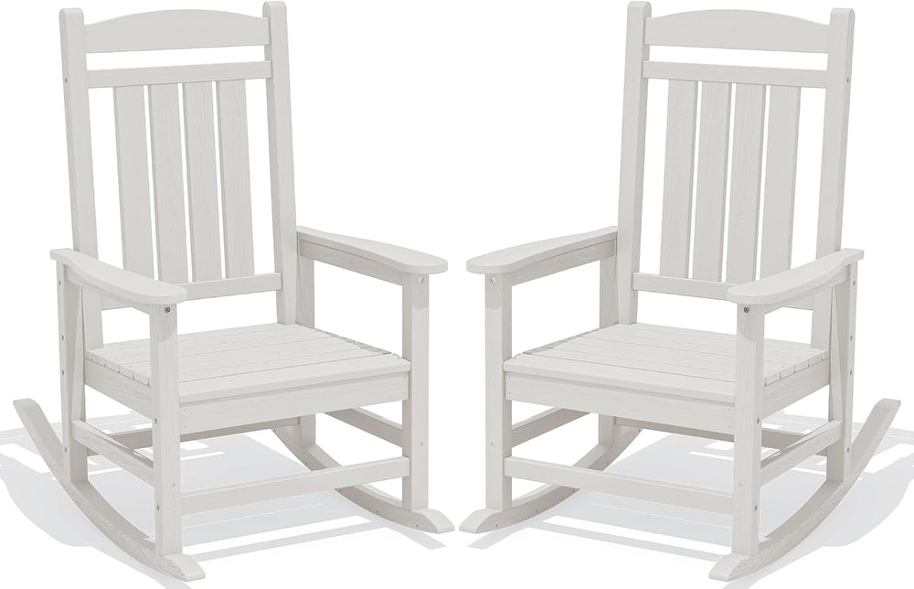 KINGYES Oversized Outdoor Rocking Chairs Set of 2, HDPE Porch Rocker, White