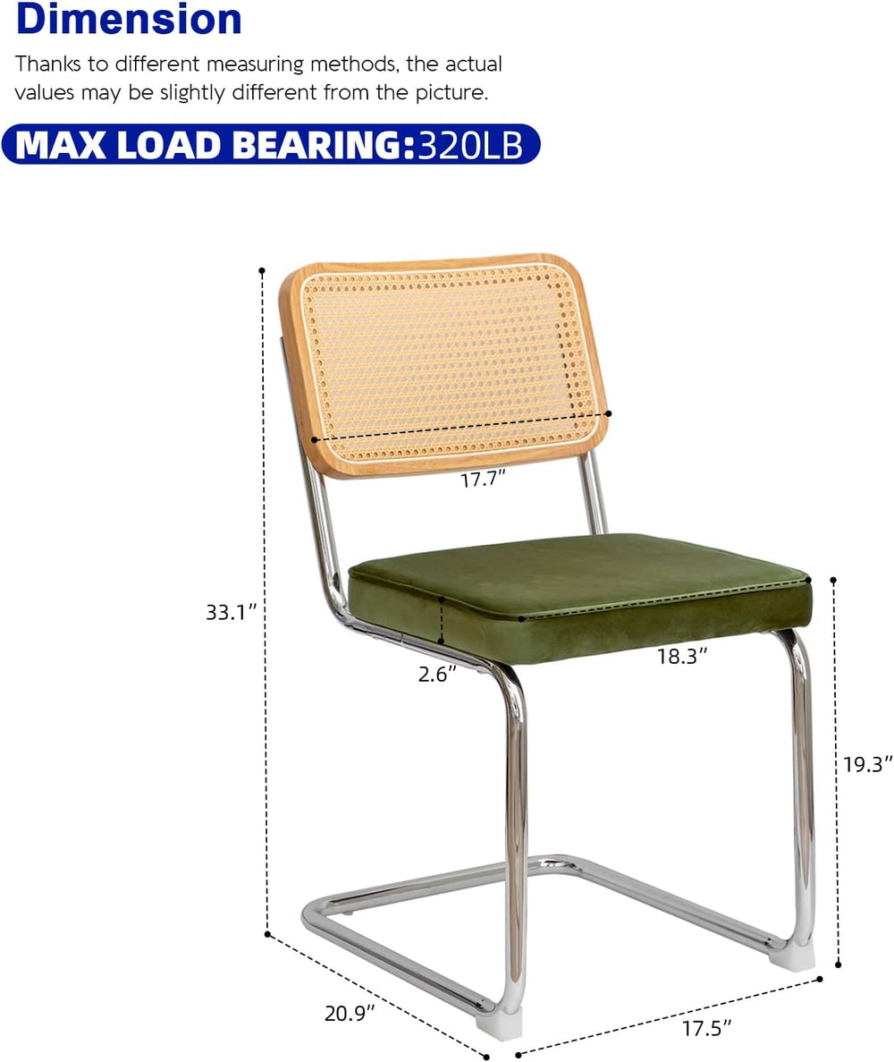 MFFM Rattan Dining Chairs Set of 2, Green Velvet Dining Room Chair with Solid...