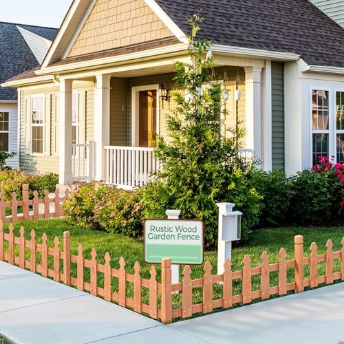 Topeakmart 177.5in Picket Fence for Garden, Wooden Fence Panels,Light Brown