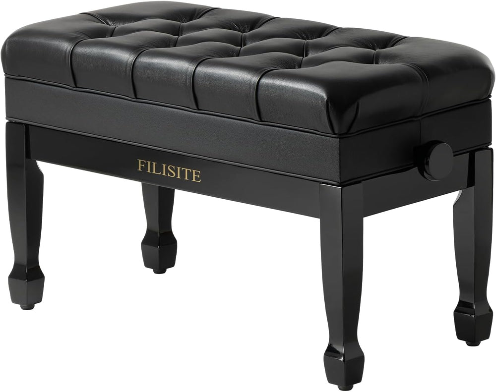 Genuine Leather Duet Piano Bench with Storage,Adjustable Heavy Duty Wooden Do...