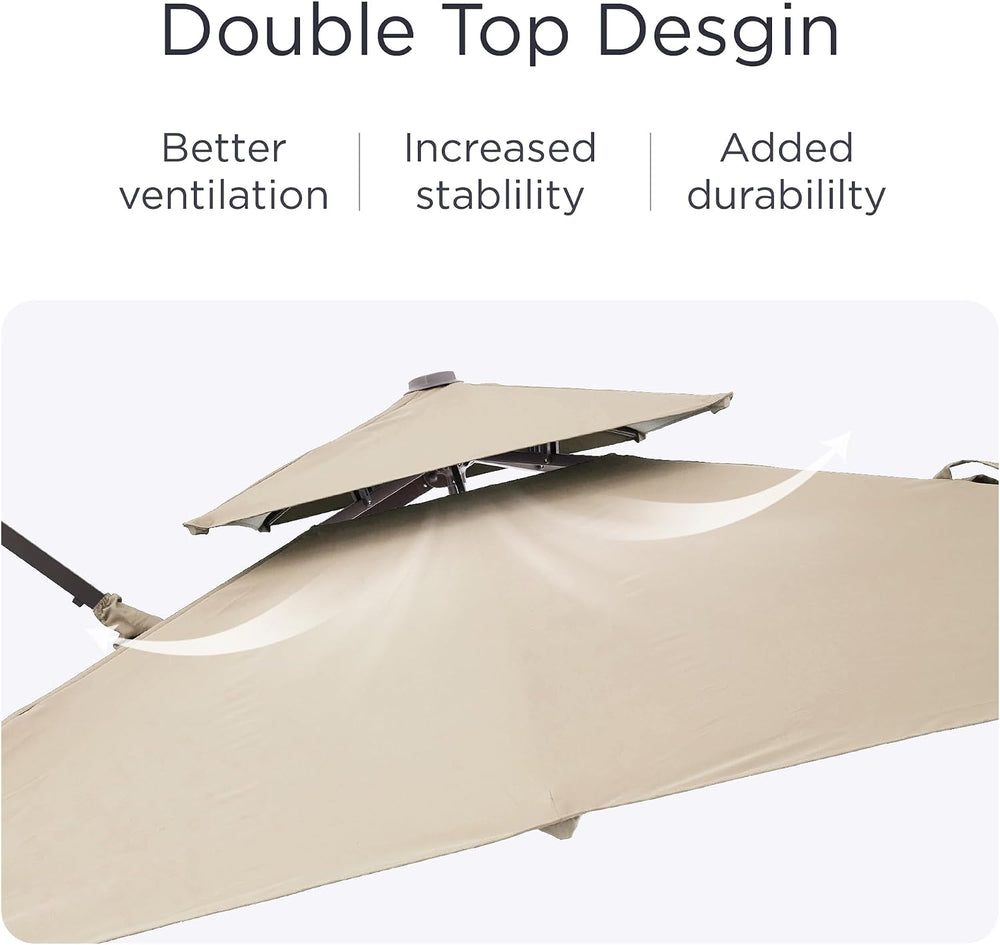 Deconk 9' X 12' Patio Umbrella with LED Lights Outdoor Cantilever Umb...