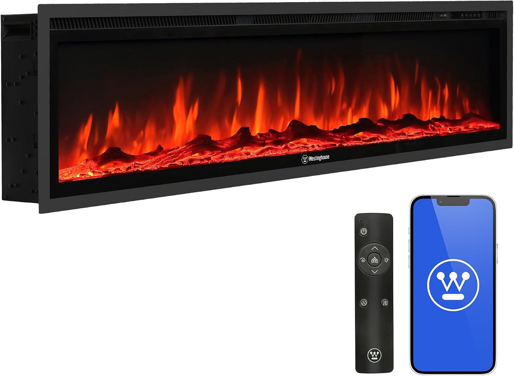 Westinghouse 60 Inch Electric Fireplace Heater, Compatible with Alexa & G...