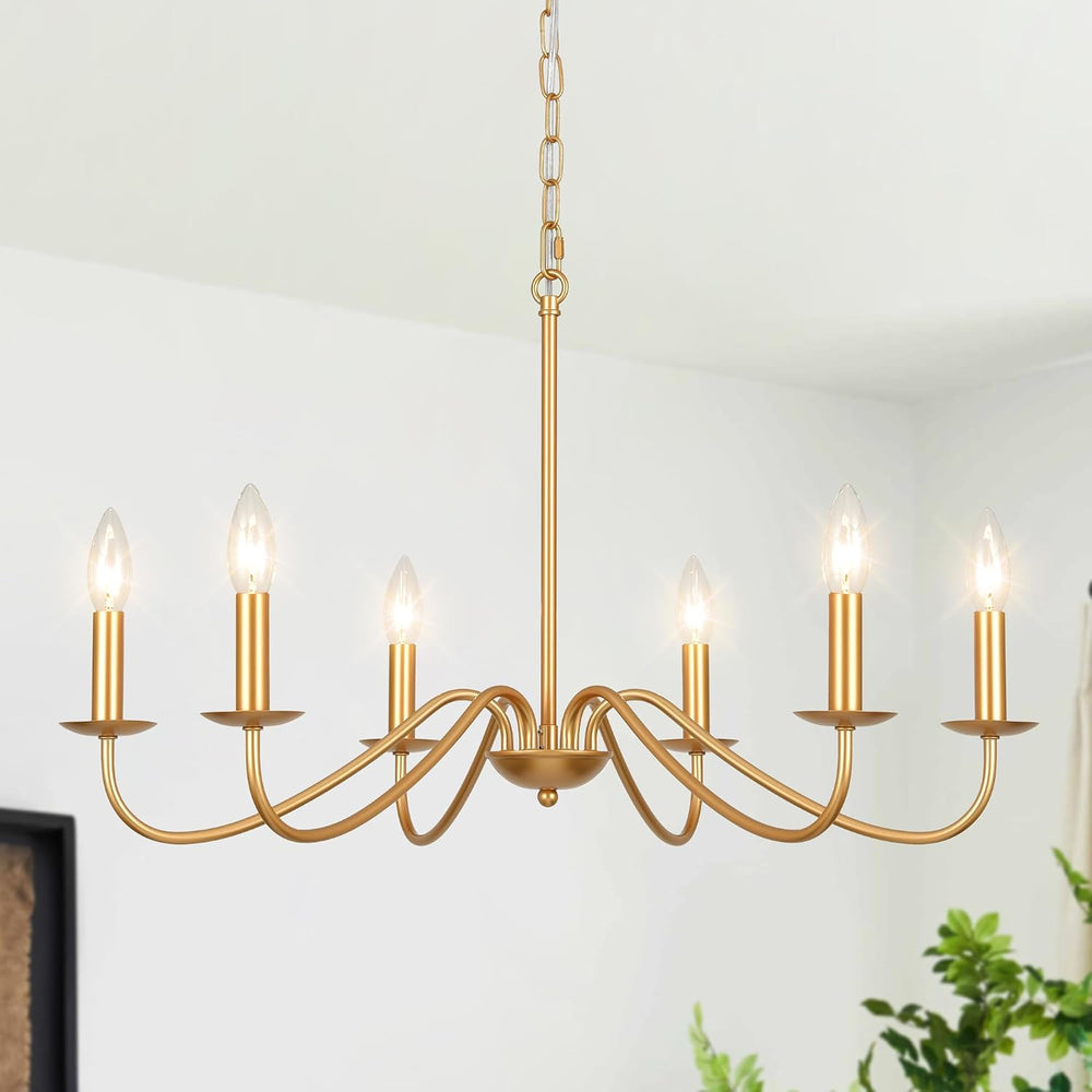 6-Light Gold Chandelier, Modern Farmhouse Chandeliers for Dining Room Light F...