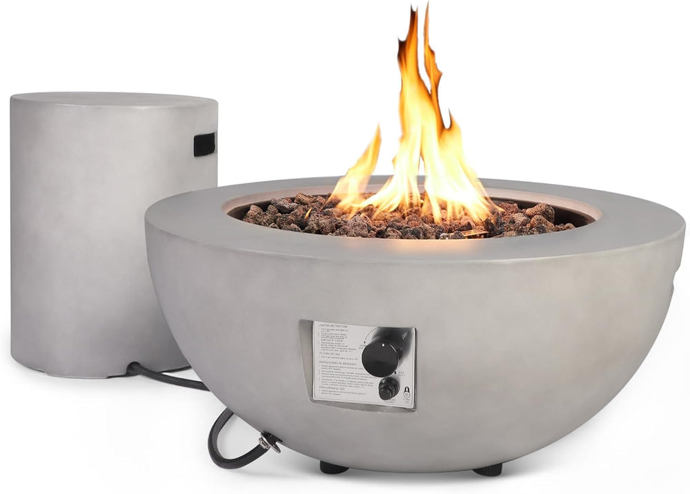 2-Piece Outdoor Propane Fire Pit Table Set w/Tank Cover Table, 31.5-inch 50,0...
