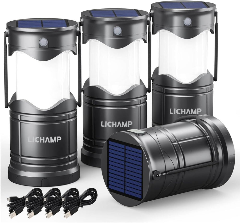 Lichamp 4-Pack Solar Camping Lantern, USB Rechargeable LED Lanterns Battery P...