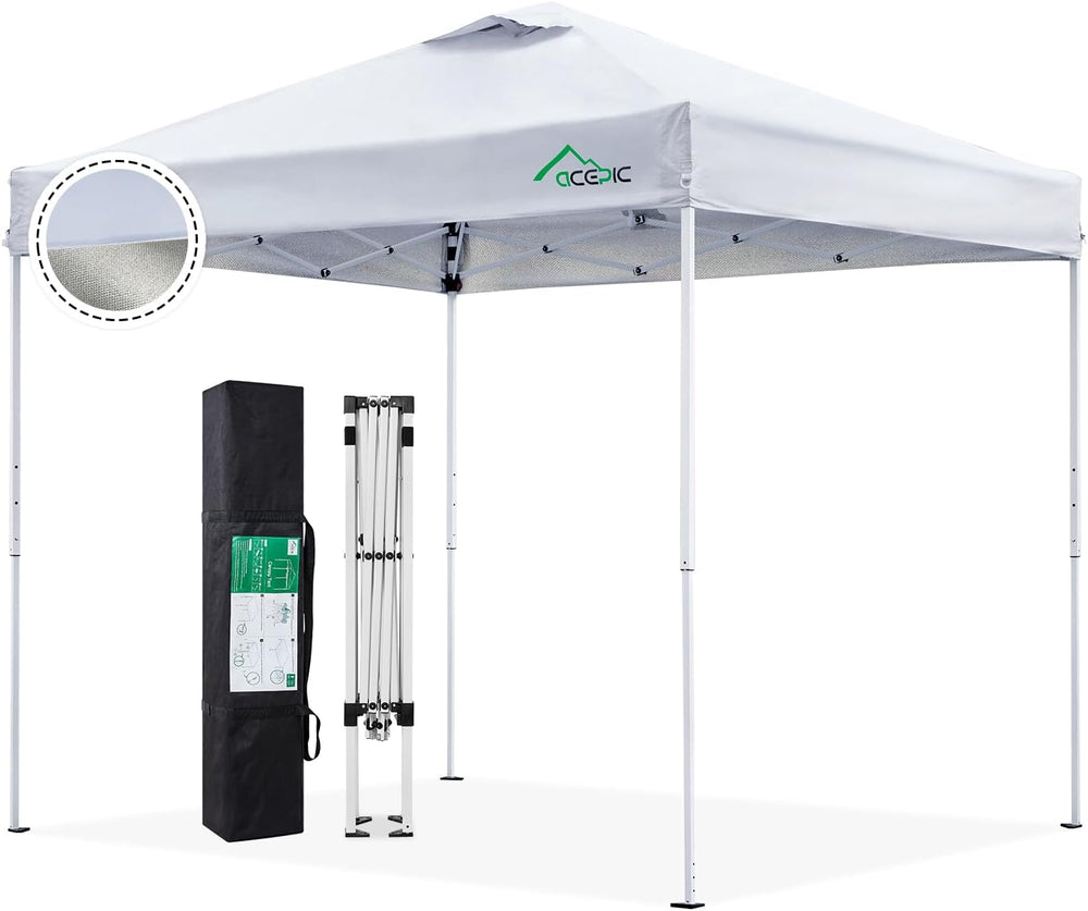 Acepic 8x8 Pop Up Canopy Tent, Vented Top Portable Shelter, White, 8 * 8