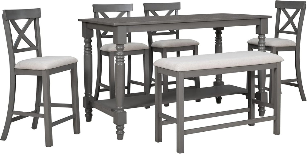LUMISOL Counter Height Kitchen Table Set with Bench and Chairs for 6 Rustic S...