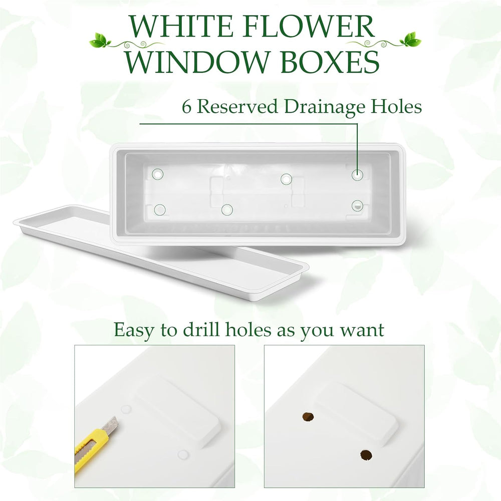 FillTouch 6 Pack Window Flower Box Planter White Rectangle Planter, 23 Inch