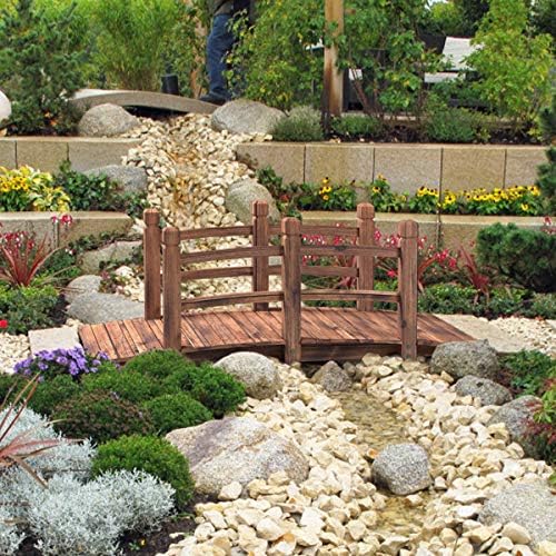 Giantex 5 FT Wooden Garden Bridge, Stained Wood Arc Footbridge with Railings,...