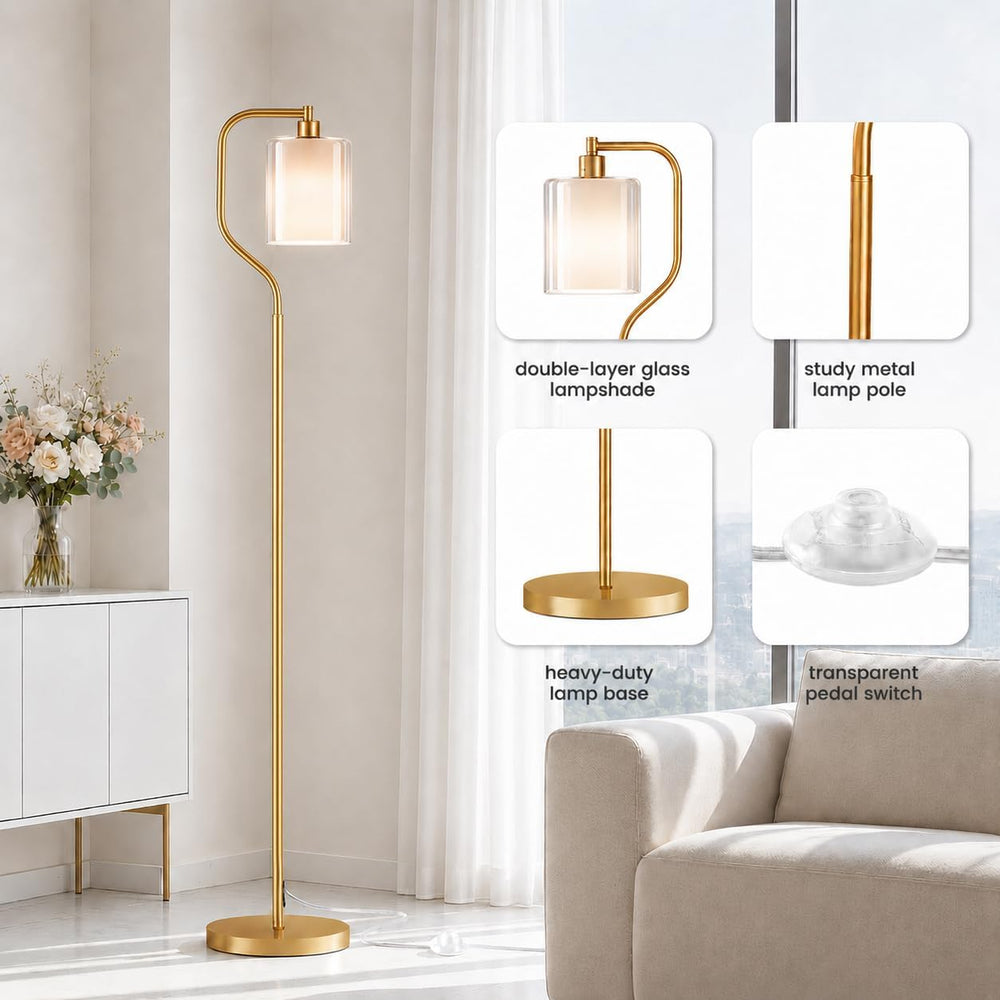SIBRILLE Dimmable Gold Floor Lamp with Double Glass Shade