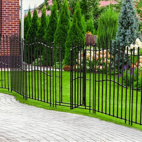 No Dig Garden Fence 40" H x 22.5'L with Gate Decorative Yard Dog Panels