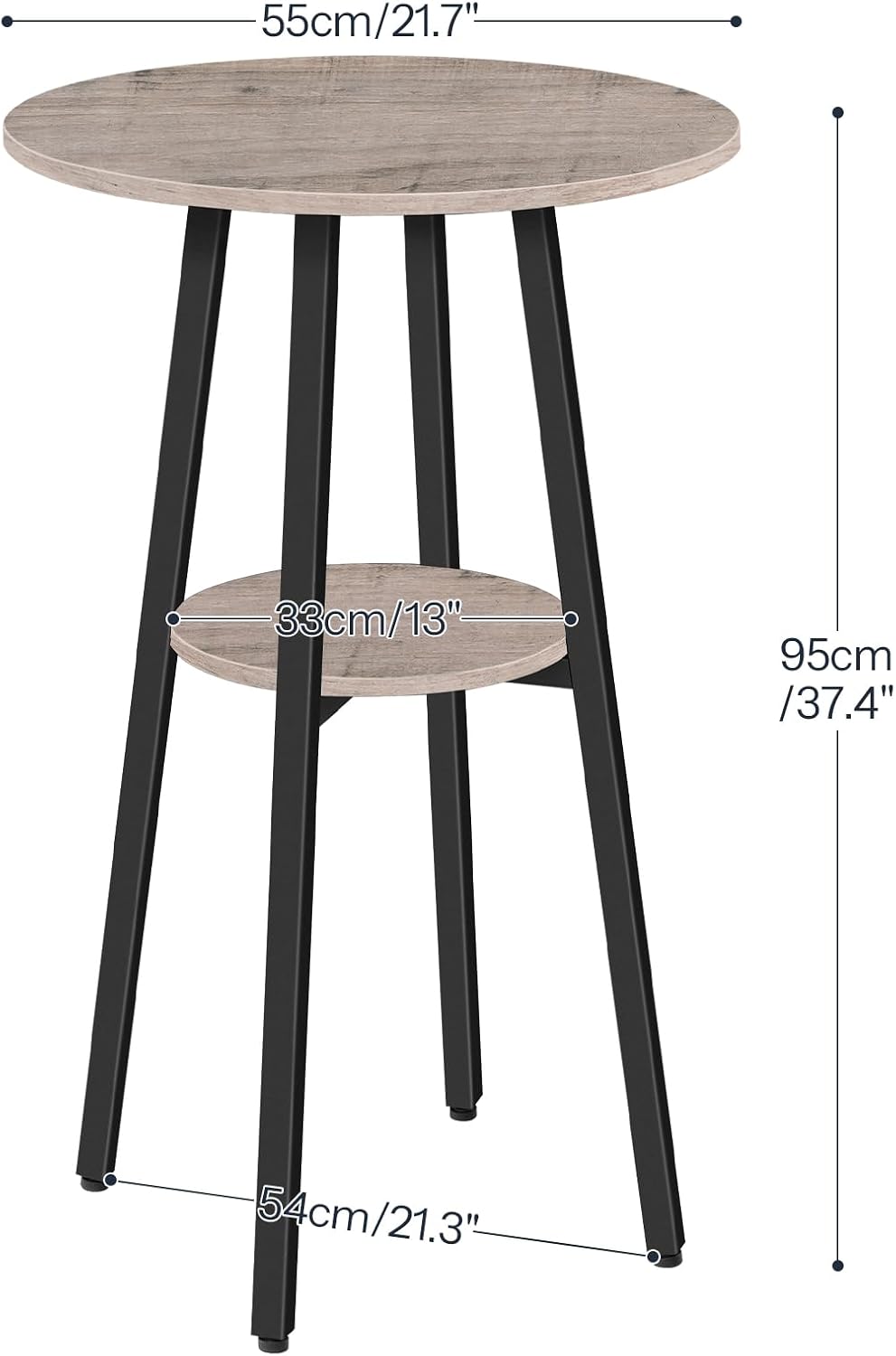 HOOBRO Bar Table, Round Pub Table, 2-Tier Bistro Table with Storage, for Smal...