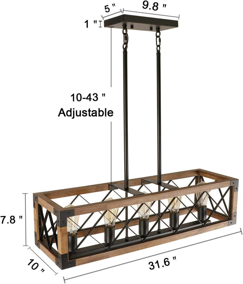 Giluta Rectangle Wood Chandelier Farmhouse Style Dining Room Kitchen Lighting...