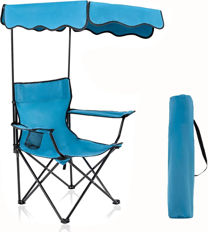 Homcosan Folding Camping Chair with Shade Canopy and Cup Holder Beach Chair with Canopy Shade Thicken 600D Oxford Portable Chairs Heavy Duty Support 330lbs for Outdoor