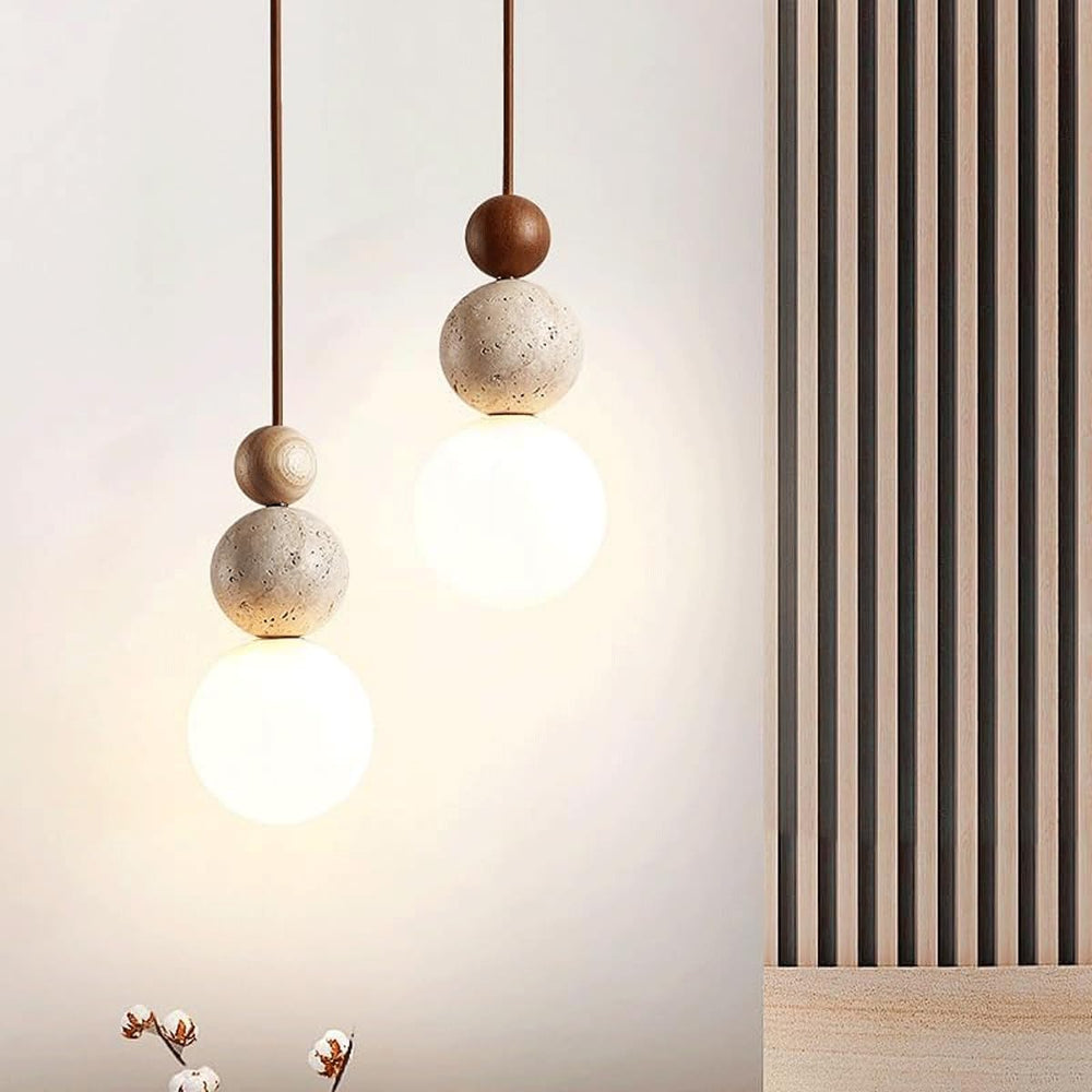 Modern Indoor Pendant Light Natural Stone Spherical Hanging Light Frosted Whi...