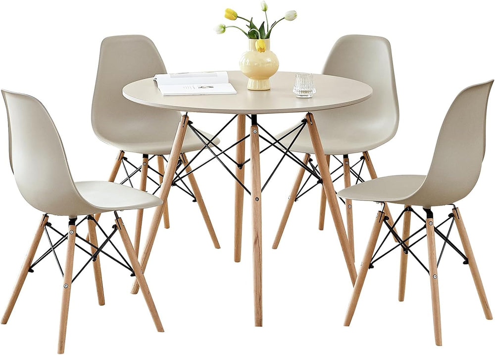 5-Piece Round Dining Set, 35.5" Sand Table Chairs Set of 4