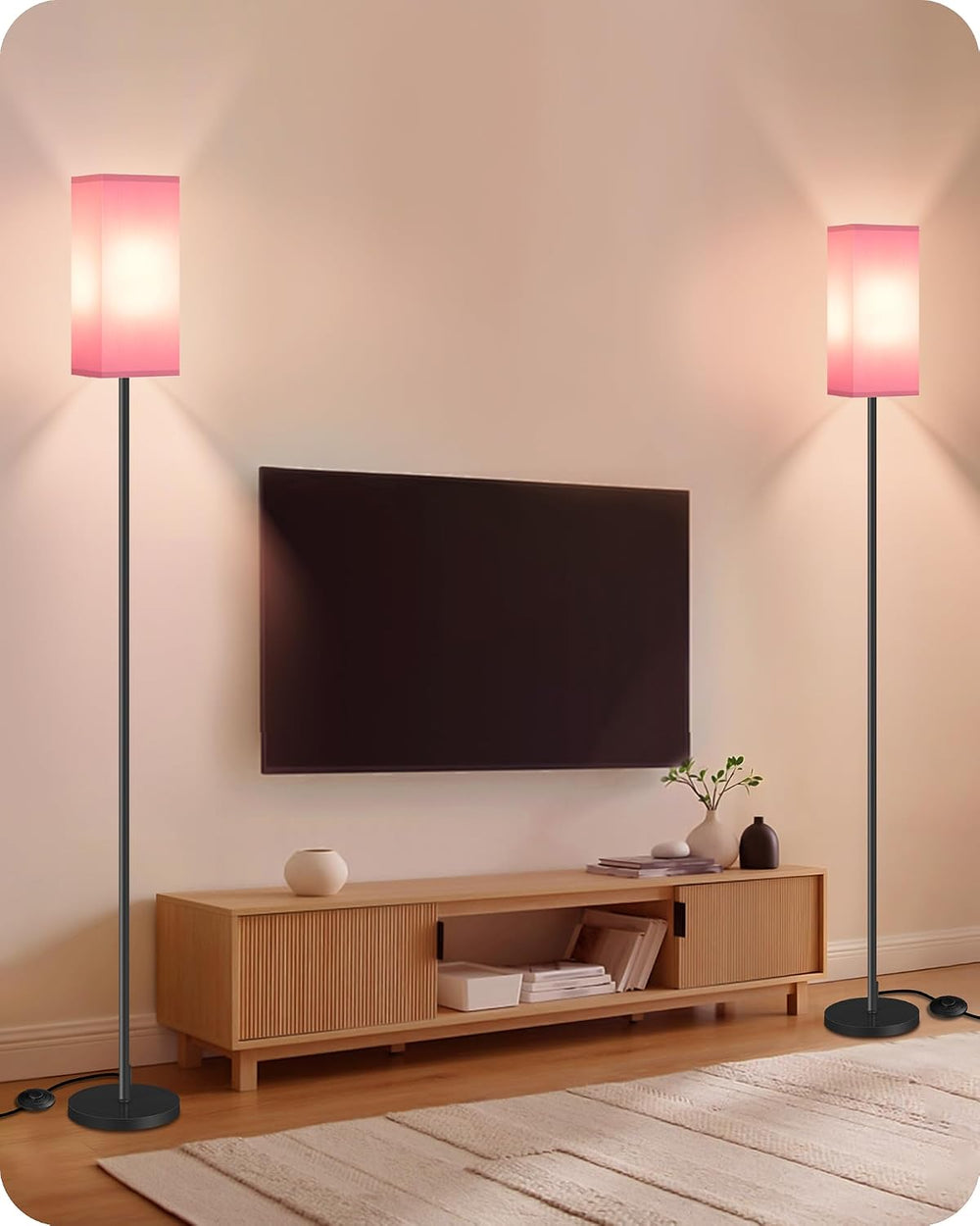 2 Pack Floor Lamp, Pole Lamp with Foot Switch, Modern Standing Lampshade, Min...