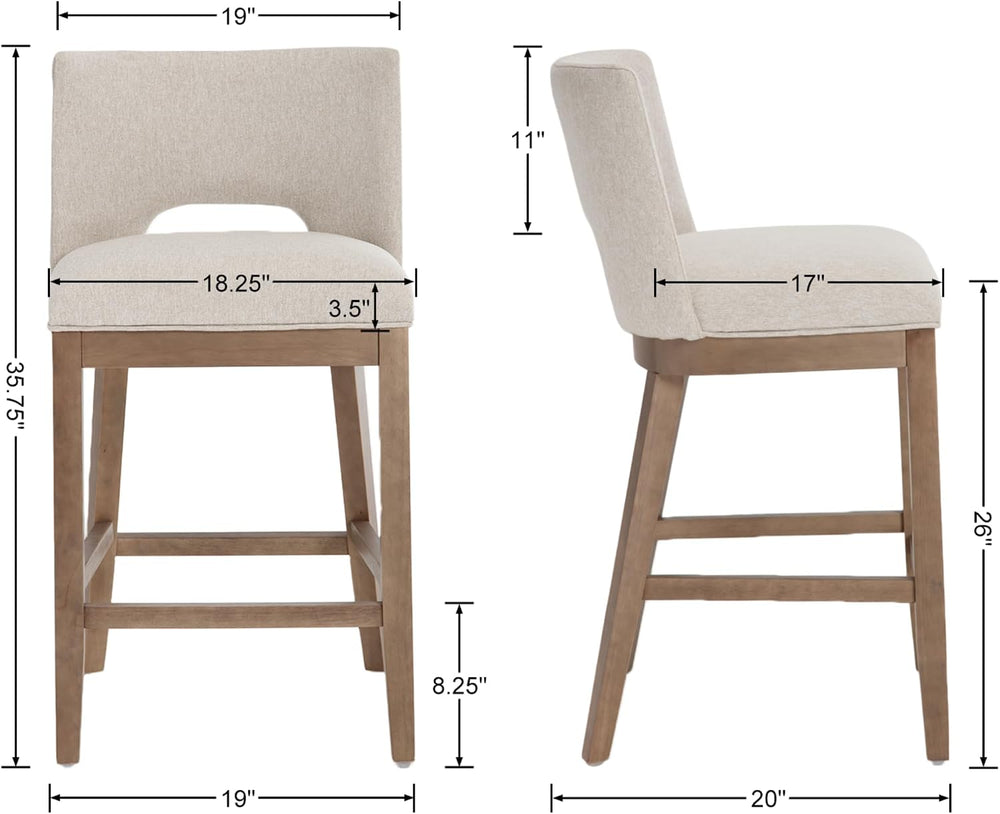 Farmhouse Bar Stools Set of 4, 26" Counter Height Barstools, Linen Uphol...